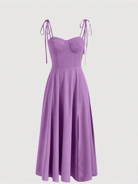 Lavender Tie Strap Bustier Midi Dress